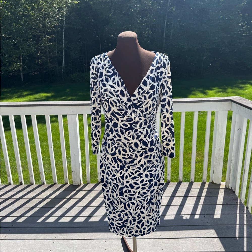 Lauren Ralph Lauren Navy and White Patterned Dress
